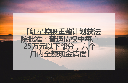 红星控股重整计划获法院批准：普通债权中每户25万元以下部分，六个月内全额现金清偿